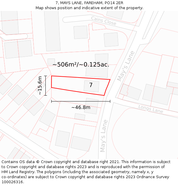 7, MAYS LANE, FAREHAM, PO14 2ER: Plot and title map