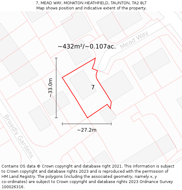 7, MEAD WAY, MONKTON HEATHFIELD, TAUNTON, TA2 8LT: Plot and title map