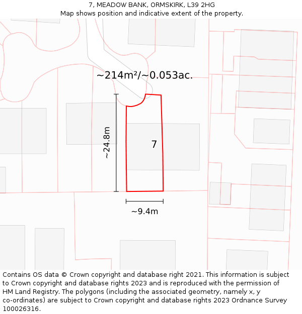 7, MEADOW BANK, ORMSKIRK, L39 2HG: Plot and title map