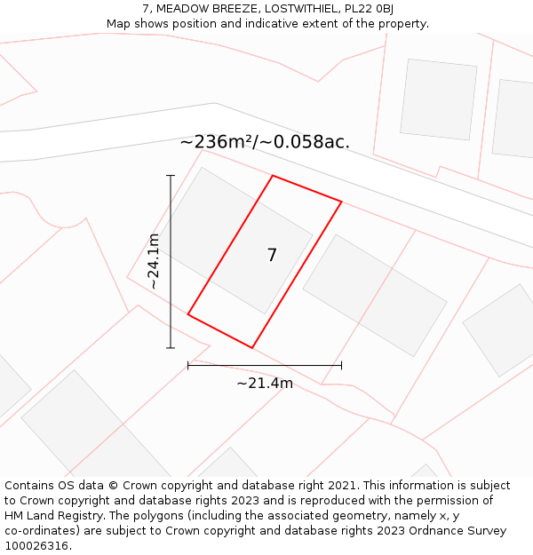 7, MEADOW BREEZE, LOSTWITHIEL, PL22 0BJ: Plot and title map