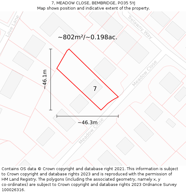 7, MEADOW CLOSE, BEMBRIDGE, PO35 5YJ: Plot and title map