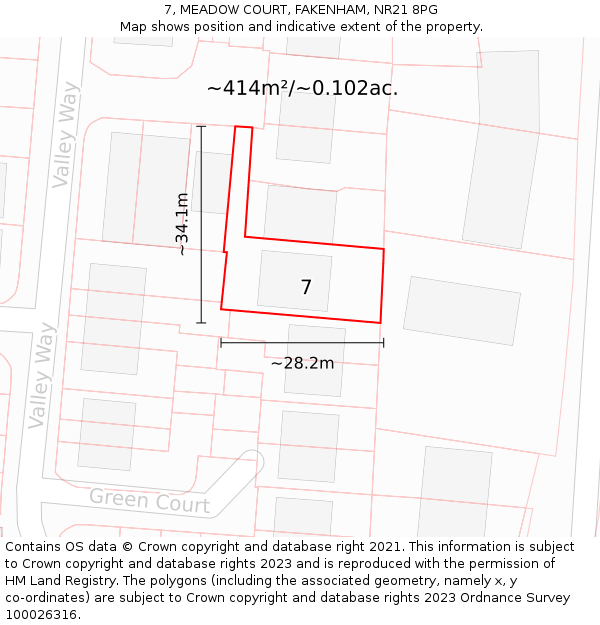 7, MEADOW COURT, FAKENHAM, NR21 8PG: Plot and title map