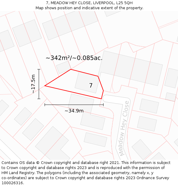 7, MEADOW HEY CLOSE, LIVERPOOL, L25 5QH: Plot and title map