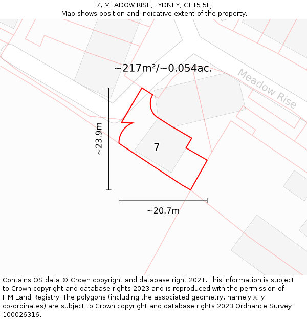 7, MEADOW RISE, LYDNEY, GL15 5FJ: Plot and title map