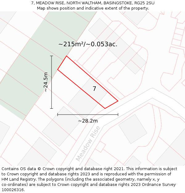 7, MEADOW RISE, NORTH WALTHAM, BASINGSTOKE, RG25 2SU: Plot and title map