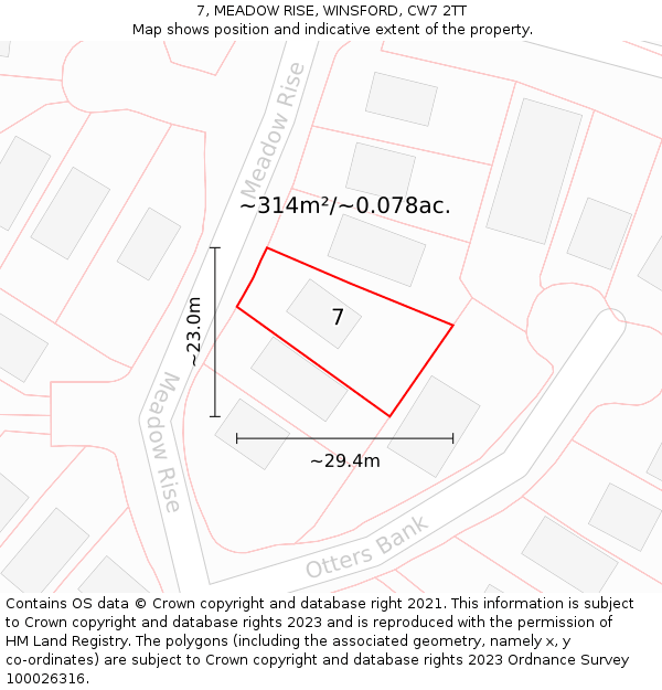 7, MEADOW RISE, WINSFORD, CW7 2TT: Plot and title map
