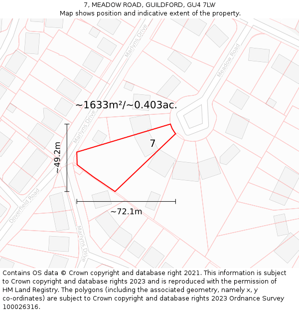 7, MEADOW ROAD, GUILDFORD, GU4 7LW: Plot and title map