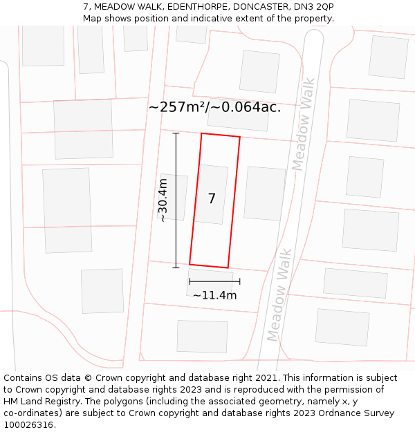 7, MEADOW WALK, EDENTHORPE, DONCASTER, DN3 2QP: Plot and title map