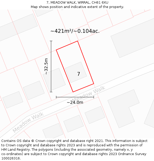 7, MEADOW WALK, WIRRAL, CH61 6XU: Plot and title map