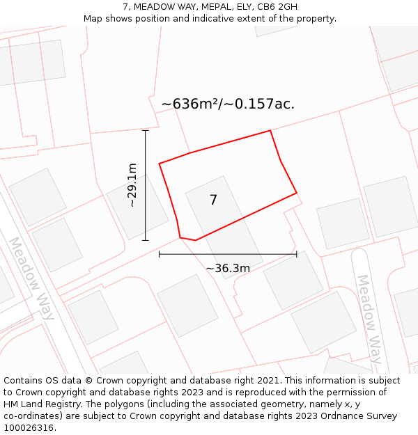 7, MEADOW WAY, MEPAL, ELY, CB6 2GH: Plot and title map