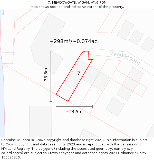 7, MEADOWGATE, WIGAN, WN6 7QN: Plot and title map