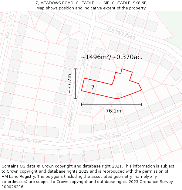 7, MEADOWS ROAD, CHEADLE HULME, CHEADLE, SK8 6EJ: Plot and title map