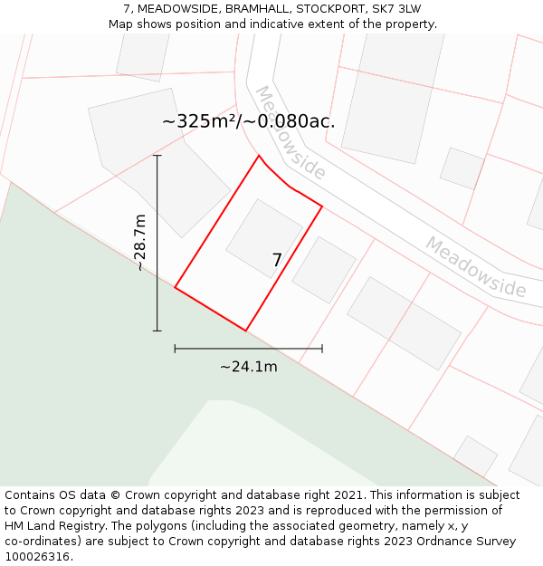 7, MEADOWSIDE, BRAMHALL, STOCKPORT, SK7 3LW: Plot and title map