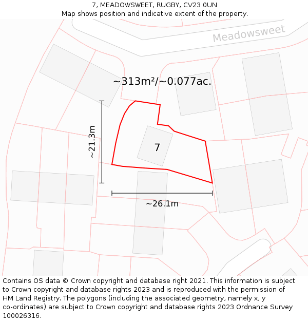 7, MEADOWSWEET, RUGBY, CV23 0UN: Plot and title map