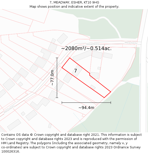 7, MEADWAY, ESHER, KT10 9HG: Plot and title map