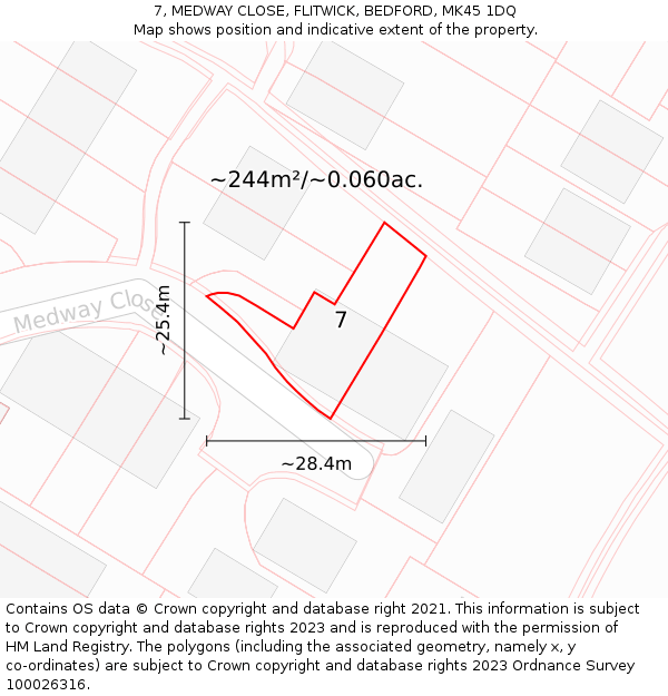 7, MEDWAY CLOSE, FLITWICK, BEDFORD, MK45 1DQ: Plot and title map