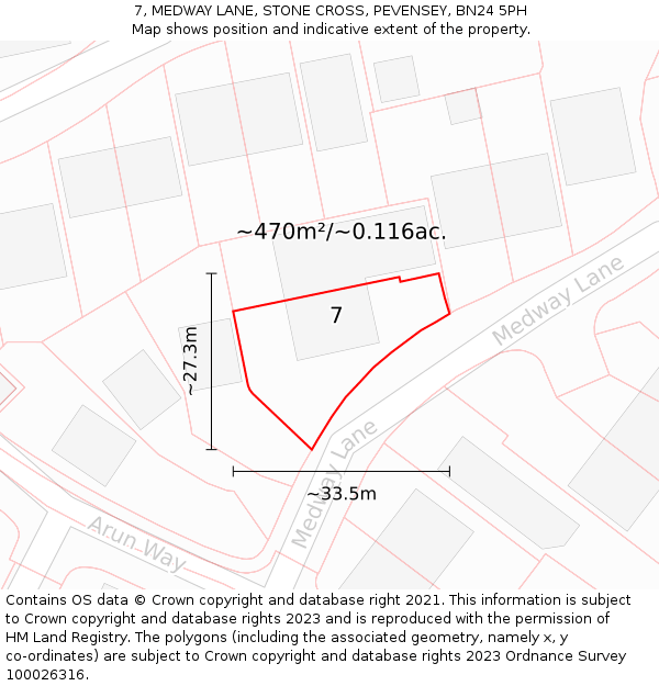 7, MEDWAY LANE, STONE CROSS, PEVENSEY, BN24 5PH: Plot and title map