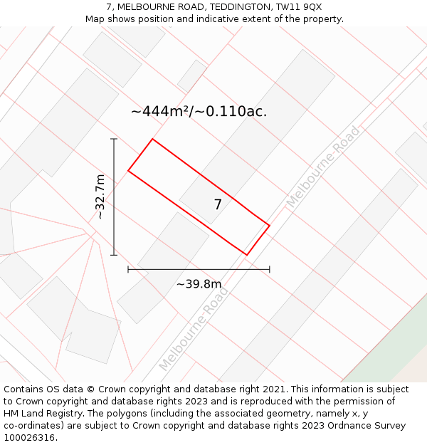 7, MELBOURNE ROAD, TEDDINGTON, TW11 9QX: Plot and title map
