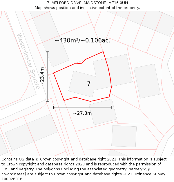 7, MELFORD DRIVE, MAIDSTONE, ME16 0UN: Plot and title map