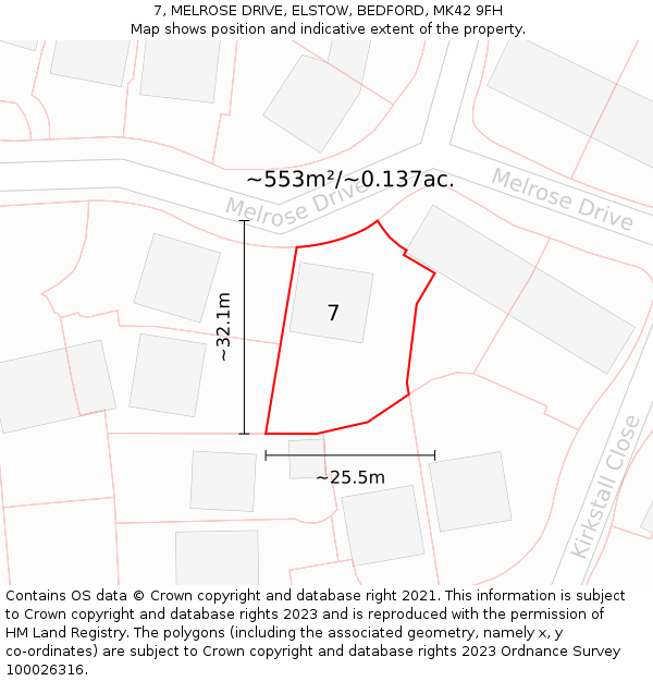 7, MELROSE DRIVE, ELSTOW, BEDFORD, MK42 9FH: Plot and title map