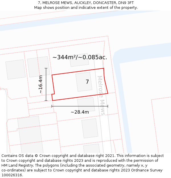 7, MELROSE MEWS, AUCKLEY, DONCASTER, DN9 3FT: Plot and title map