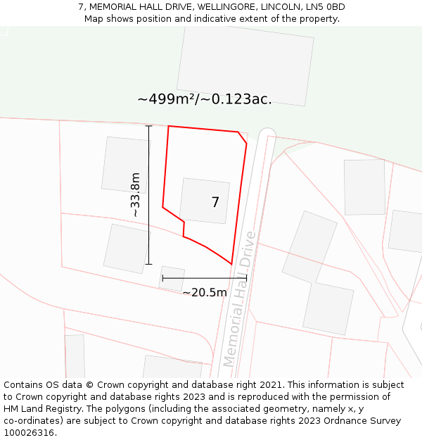 7, MEMORIAL HALL DRIVE, WELLINGORE, LINCOLN, LN5 0BD: Plot and title map