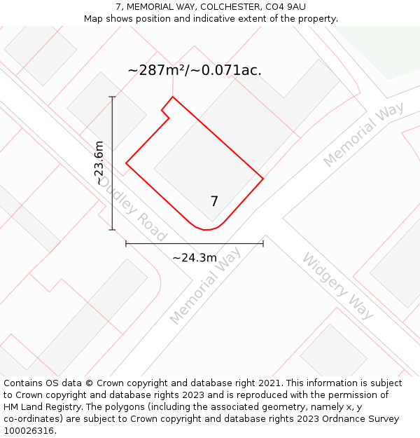 7, MEMORIAL WAY, COLCHESTER, CO4 9AU: Plot and title map