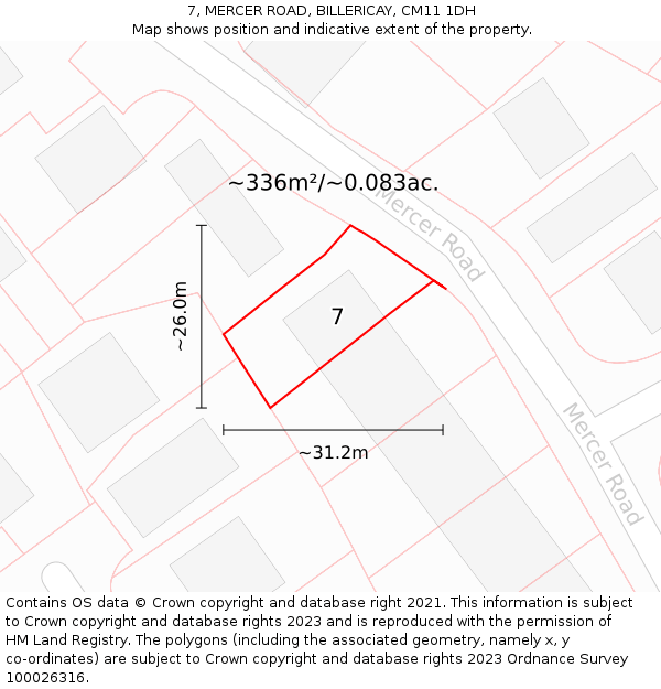 7, MERCER ROAD, BILLERICAY, CM11 1DH: Plot and title map