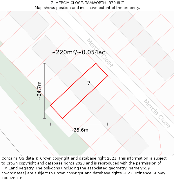 7, MERCIA CLOSE, TAMWORTH, B79 8LZ: Plot and title map