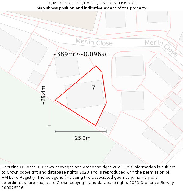 7, MERLIN CLOSE, EAGLE, LINCOLN, LN6 9DF: Plot and title map