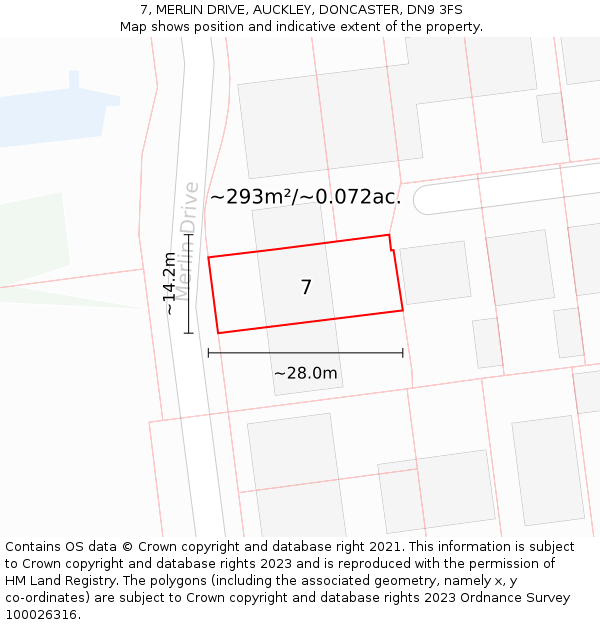 7, MERLIN DRIVE, AUCKLEY, DONCASTER, DN9 3FS: Plot and title map