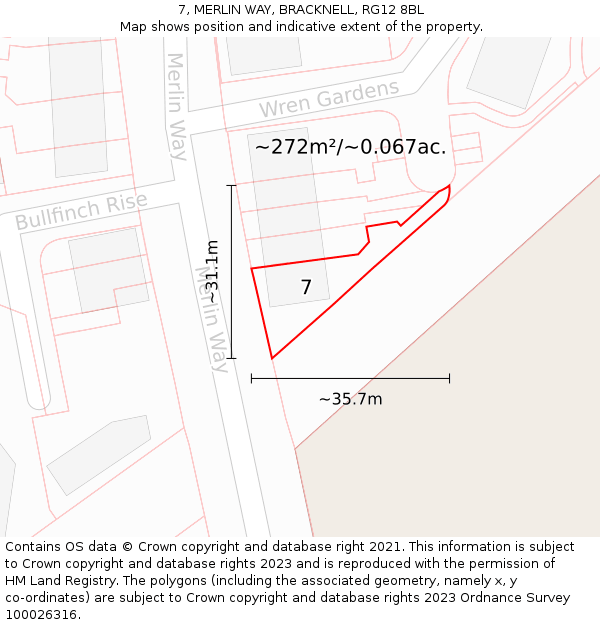 7, MERLIN WAY, BRACKNELL, RG12 8BL: Plot and title map