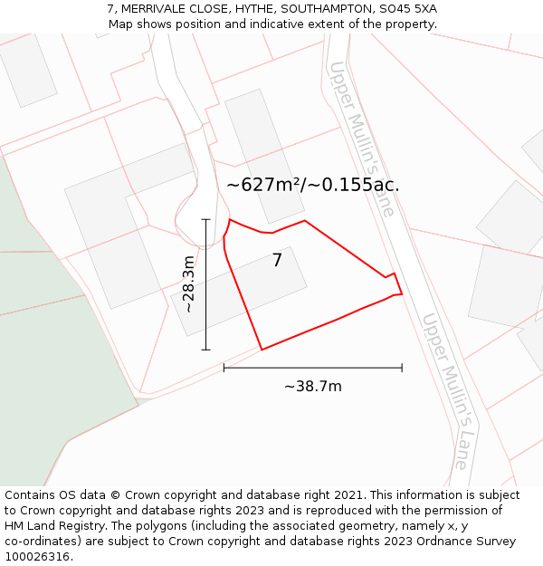 7, MERRIVALE CLOSE, HYTHE, SOUTHAMPTON, SO45 5XA: Plot and title map