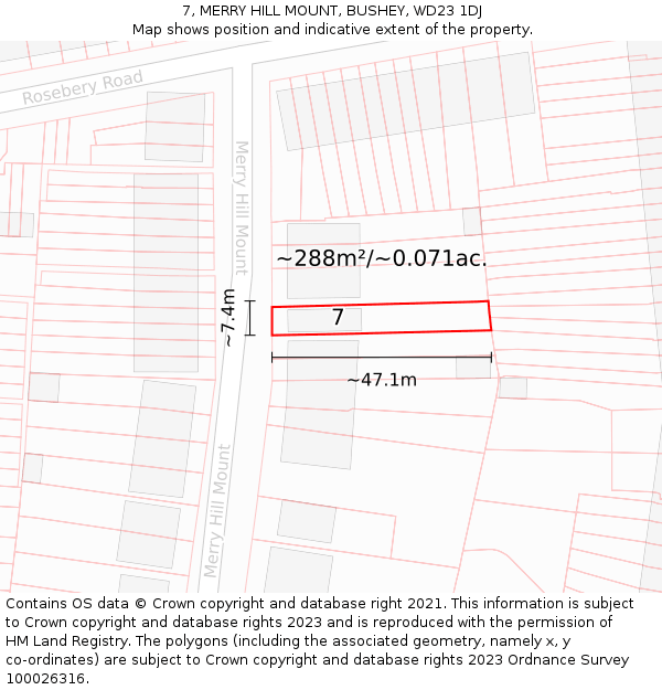 7, MERRY HILL MOUNT, BUSHEY, WD23 1DJ: Plot and title map