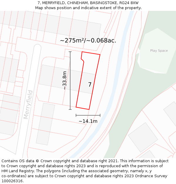 7, MERRYFIELD, CHINEHAM, BASINGSTOKE, RG24 8XW: Plot and title map