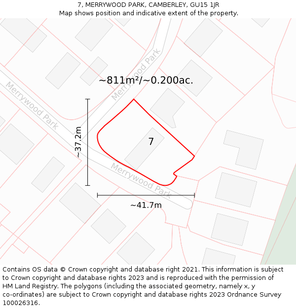 7, MERRYWOOD PARK, CAMBERLEY, GU15 1JR: Plot and title map
