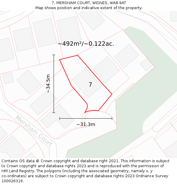 7, MERSHAM COURT, WIDNES, WA8 9AT: Plot and title map