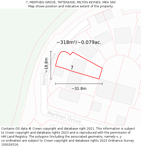 7, MERTHEN GROVE, TATTENHOE, MILTON KEYNES, MK4 3AX: Plot and title map