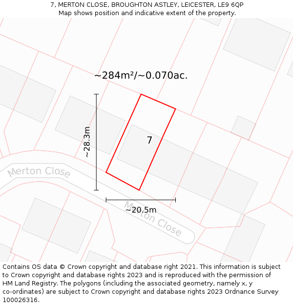 7, MERTON CLOSE, BROUGHTON ASTLEY, LEICESTER, LE9 6QP: Plot and title map