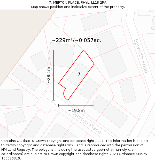 7, MERTON PLACE, RHYL, LL18 2PA: Plot and title map