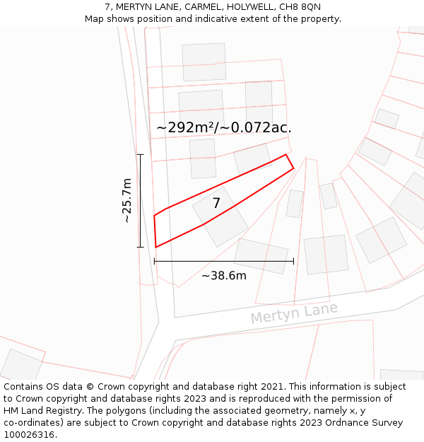 7, MERTYN LANE, CARMEL, HOLYWELL, CH8 8QN: Plot and title map