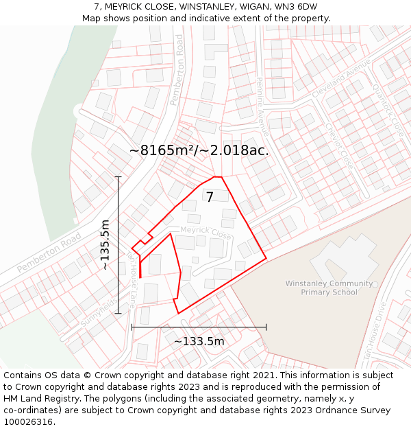 7, MEYRICK CLOSE, WINSTANLEY, WIGAN, WN3 6DW: Plot and title map