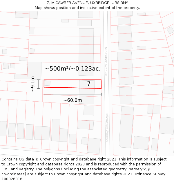 7, MICAWBER AVENUE, UXBRIDGE, UB8 3NY: Plot and title map