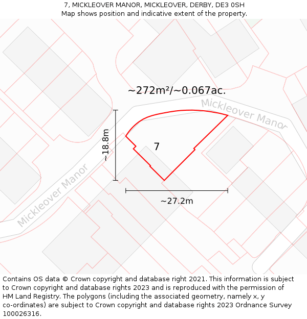 7, MICKLEOVER MANOR, MICKLEOVER, DERBY, DE3 0SH: Plot and title map