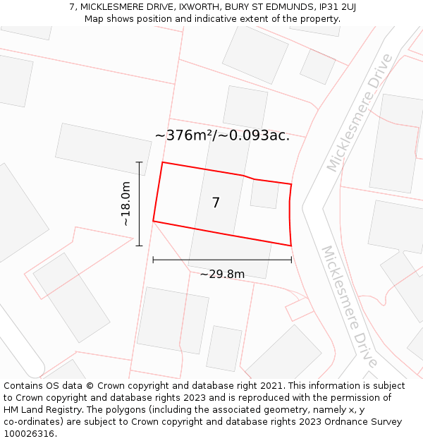 7, MICKLESMERE DRIVE, IXWORTH, BURY ST EDMUNDS, IP31 2UJ: Plot and title map