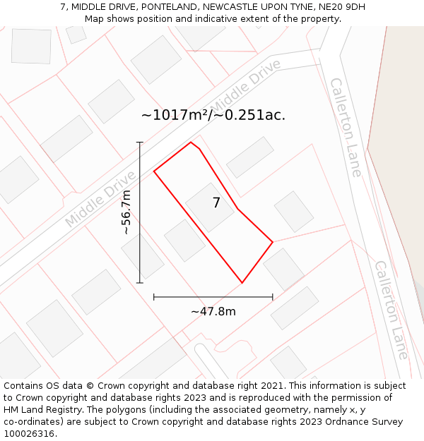 7, MIDDLE DRIVE, PONTELAND, NEWCASTLE UPON TYNE, NE20 9DH: Plot and title map