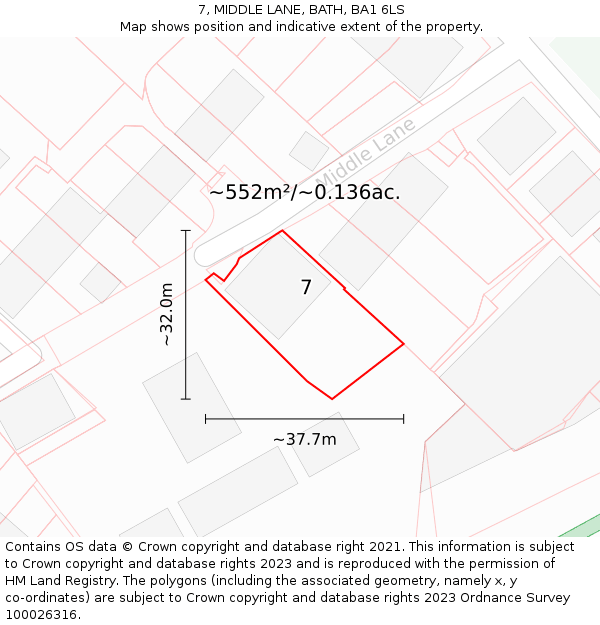 7, MIDDLE LANE, BATH, BA1 6LS: Plot and title map