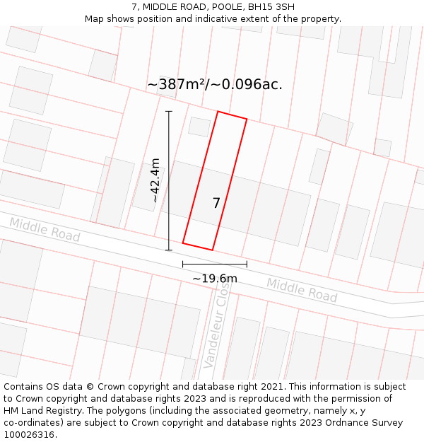 7, MIDDLE ROAD, POOLE, BH15 3SH: Plot and title map