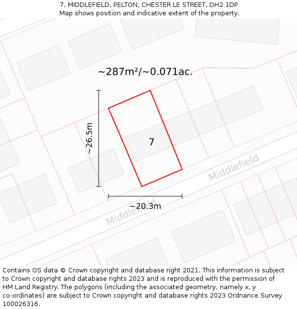 7, MIDDLEFIELD, PELTON, CHESTER LE STREET, DH2 1DP: Plot and title map