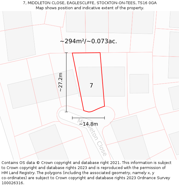 7, MIDDLETON CLOSE, EAGLESCLIFFE, STOCKTON-ON-TEES, TS16 0GA: Plot and title map